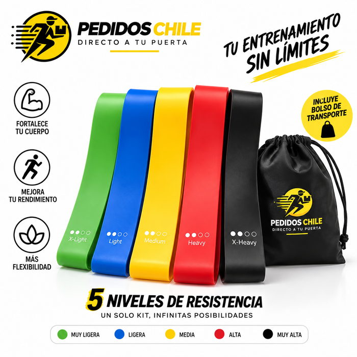 KIT 5 BANDAS DE RESISTENCIA CON BOLSO DE TRANSPORTE
