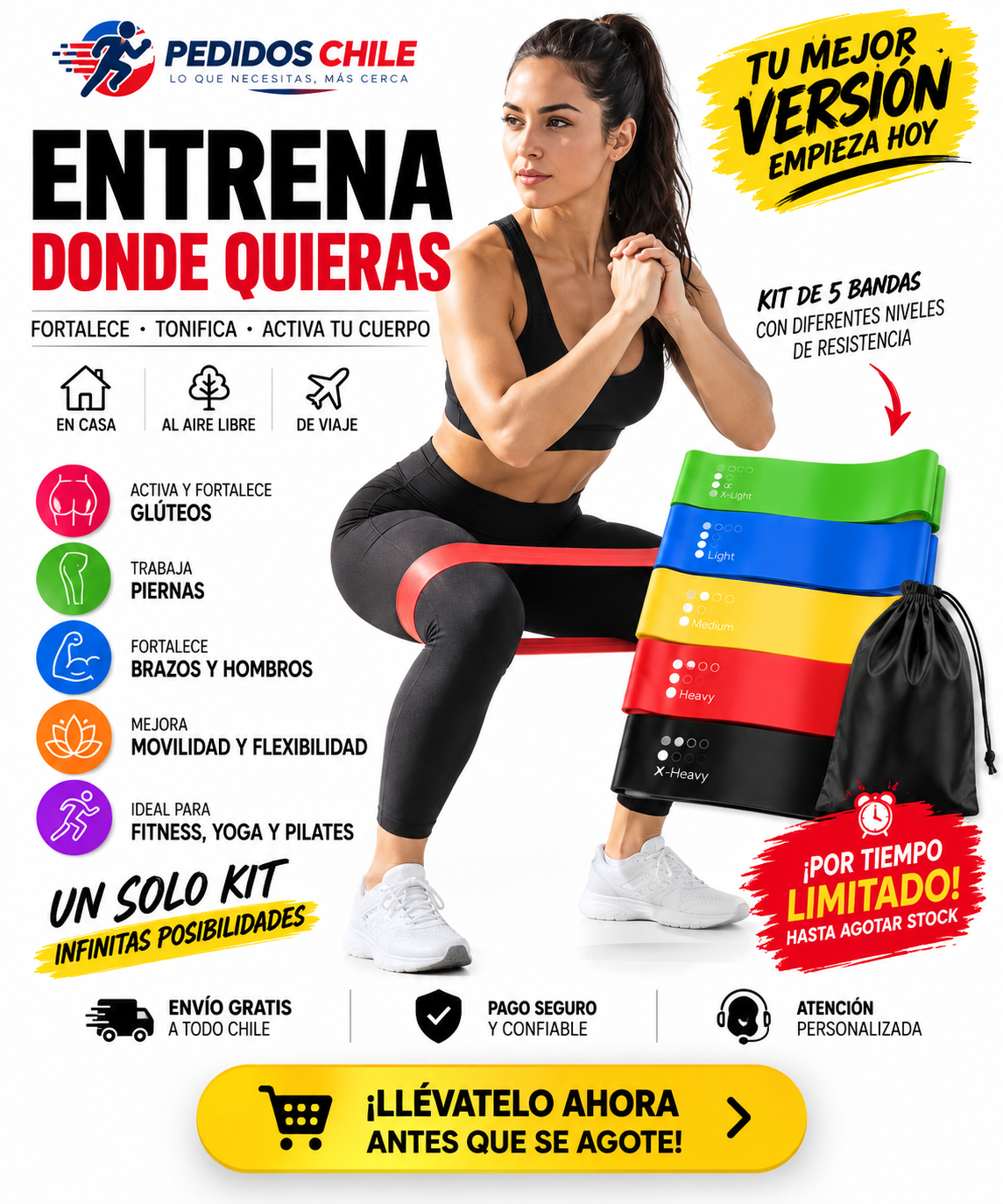 KIT 5 BANDAS DE RESISTENCIA CON BOLSO DE TRANSPORTE